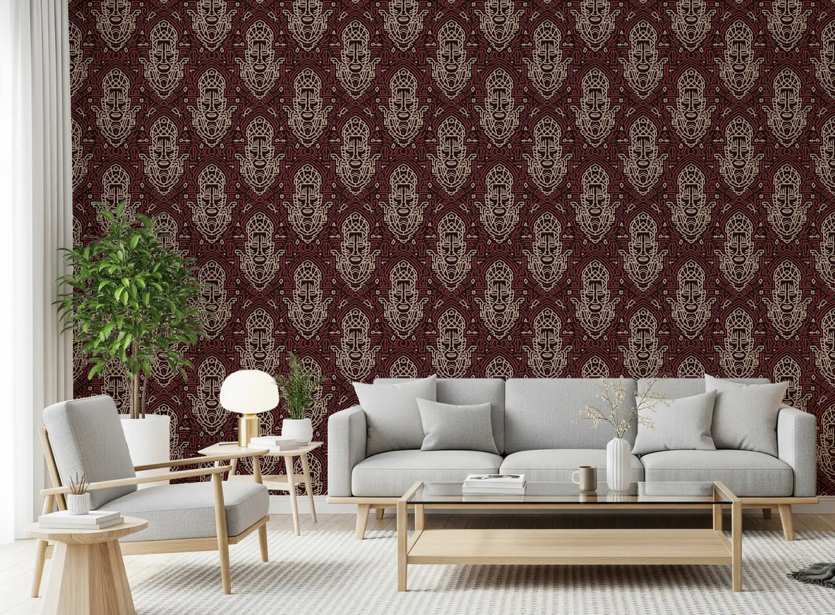 Tribal Mask Geometric Pattern Wallpaper⁠
