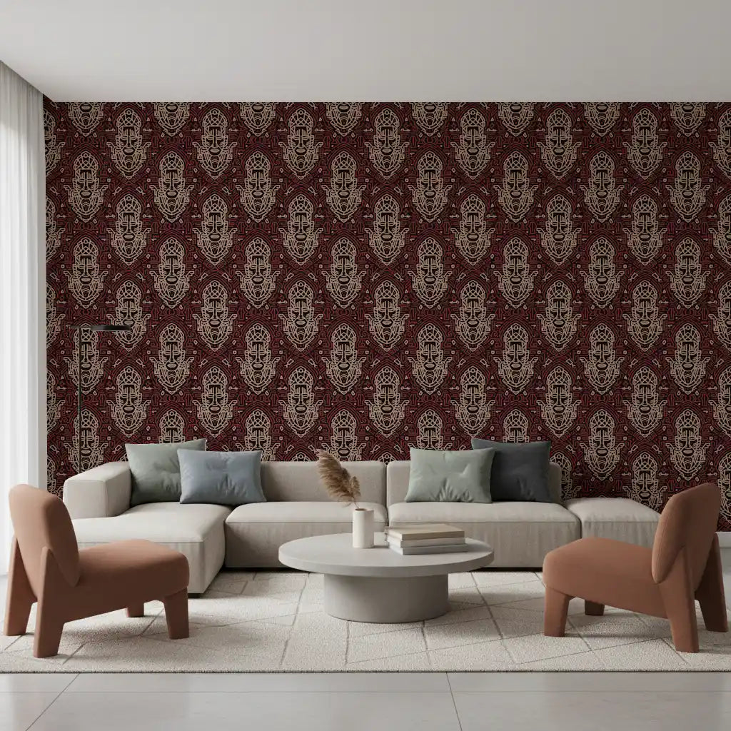 Tribal Mask Geometric Pattern Wallpaper⁠