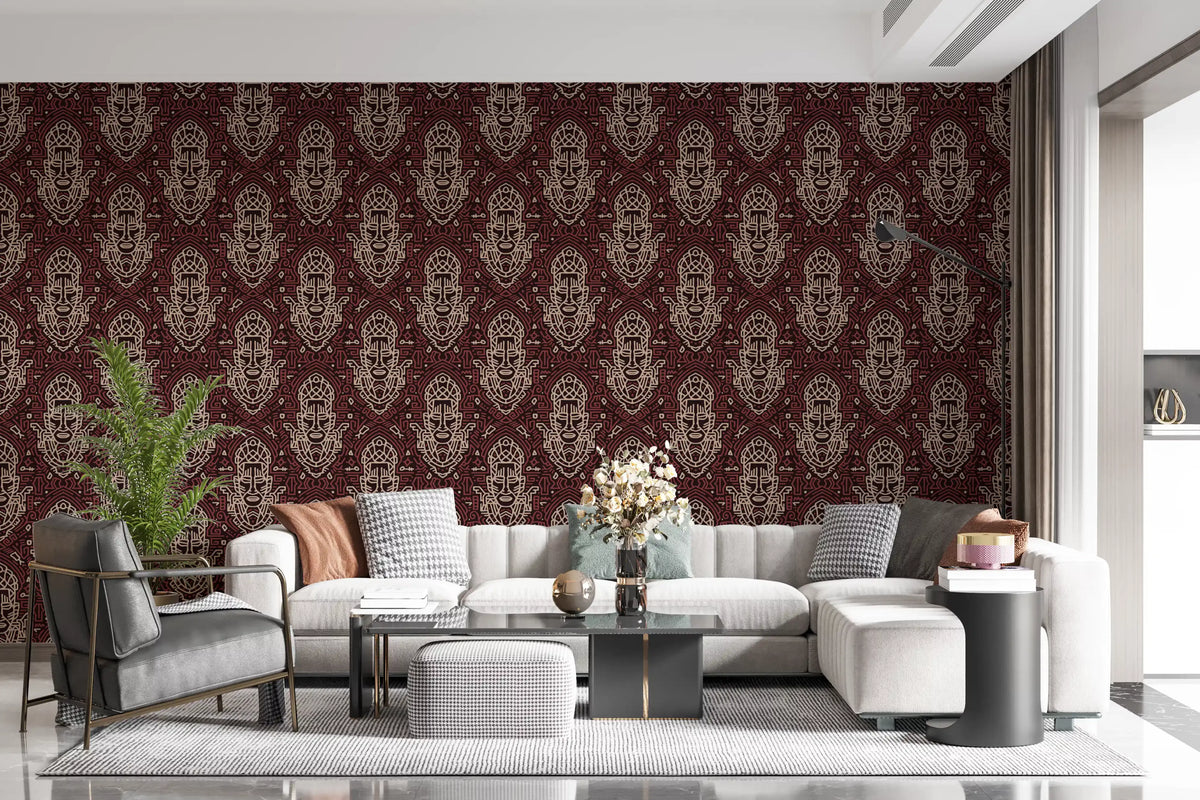 Tribal Mask Geometric Pattern Wallpaper⁠