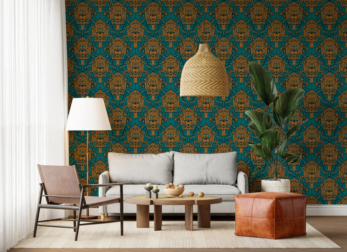 Graphic Mask Motif Pattern Wallpaper⁠