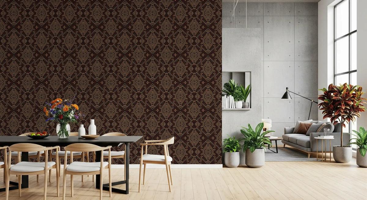 Ancient Geometric Brown Tribal Motif Wallpaper⁠