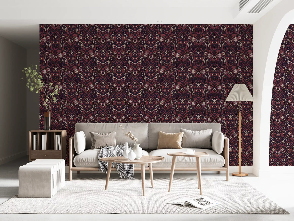 Geometric Tribal Owl Pattern Wallpaper⁠