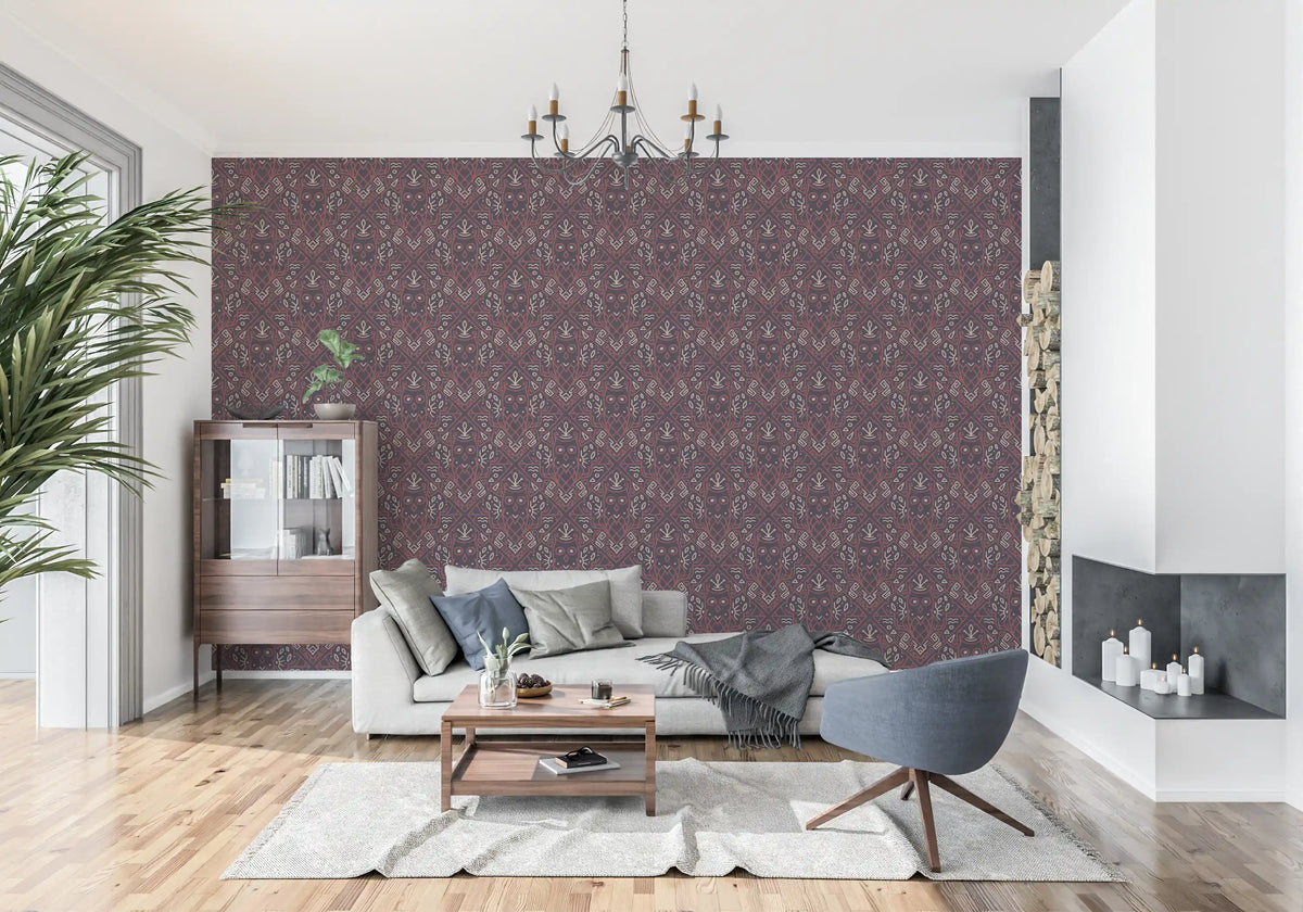 Geometric Tribal Owl Pattern Wallpaper⁠