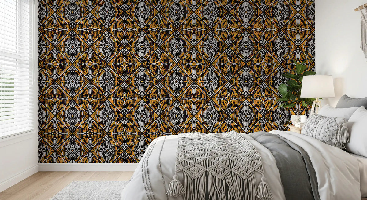 Noir and Gold Tribal Labyrinth Wallpaper⁠