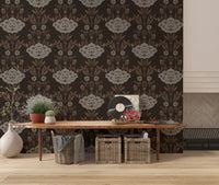 Choco Floral Damask Motif Wallpaper⁠