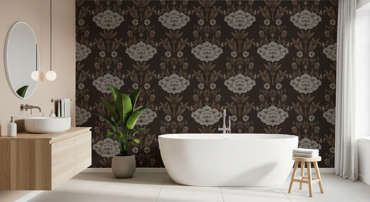 Choco Floral Damask Motif Wallpaper⁠