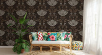 Choco Floral Damask Motif Wallpaper⁠
