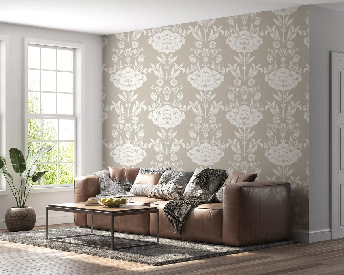 Minimalist Floral Damask Motif Wallpaper⁠