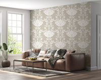 Minimalist Floral Damask Motif Wallpaper⁠
