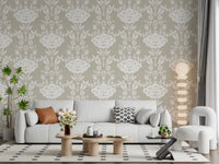 Minimalist Floral Damask Motif Wallpaper⁠