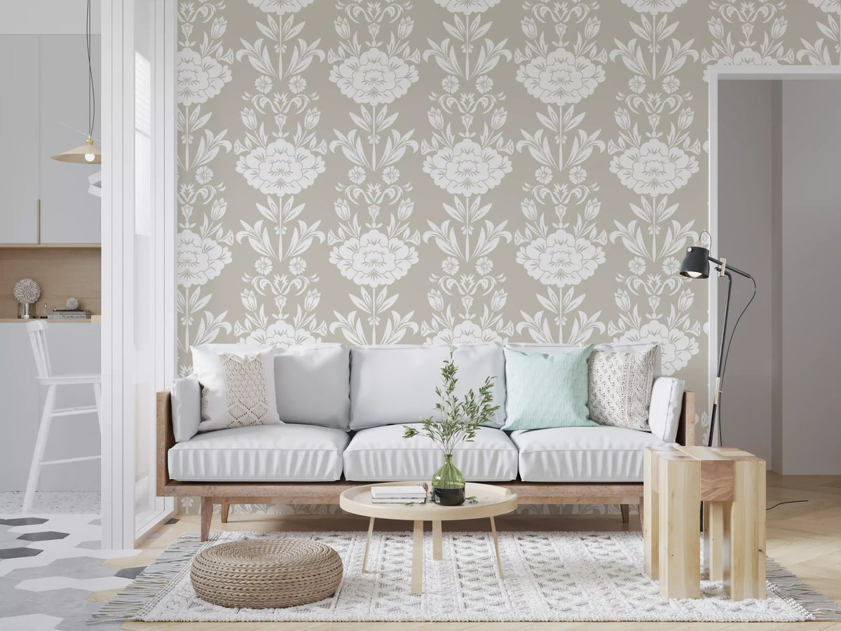 Minimalist Floral Damask Motif Wallpaper⁠