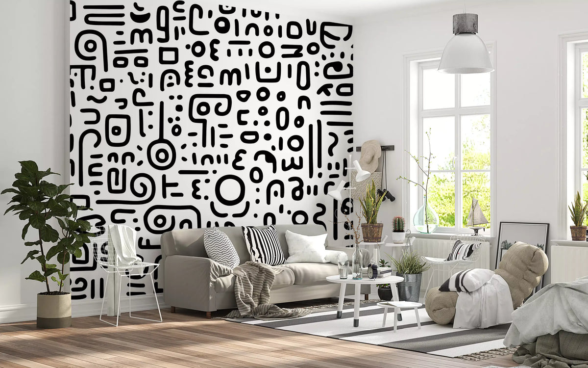 Minimalist Black and White Doodle Art Wall Mural