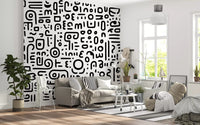 Minimalist Black and White Doodle Art Wall Mural