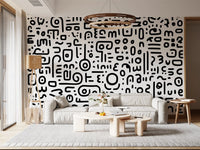 Minimalist Black and White Doodle Art Wall Mural
