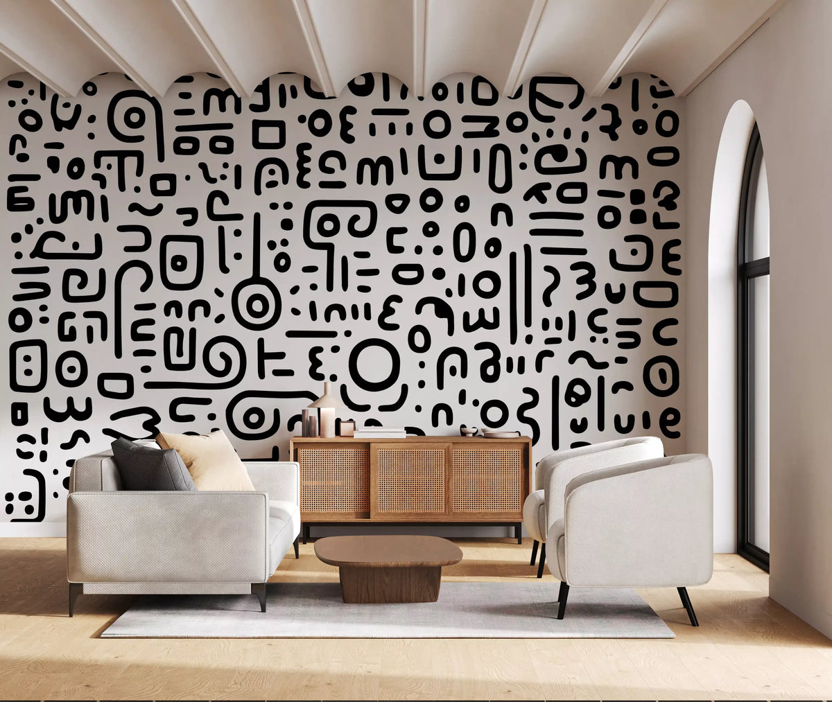Minimalist Black and White Doodle Art Wall Mural