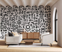 Minimalist Black and White Doodle Art Wall Mural