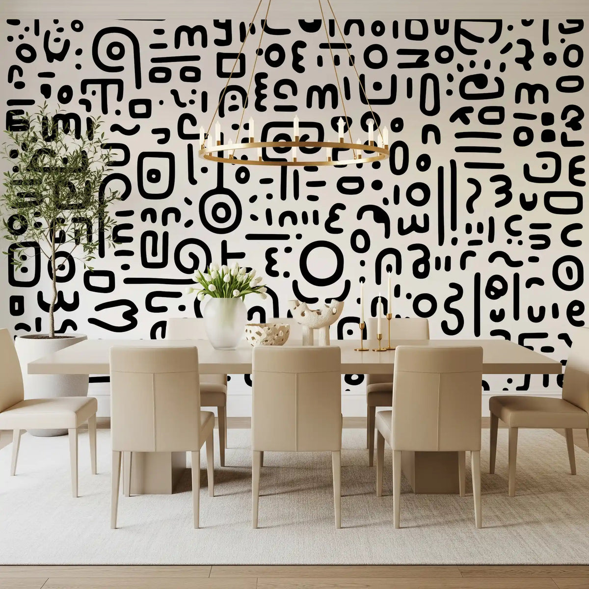 Minimalist Black and White Doodle Art Wall Mural