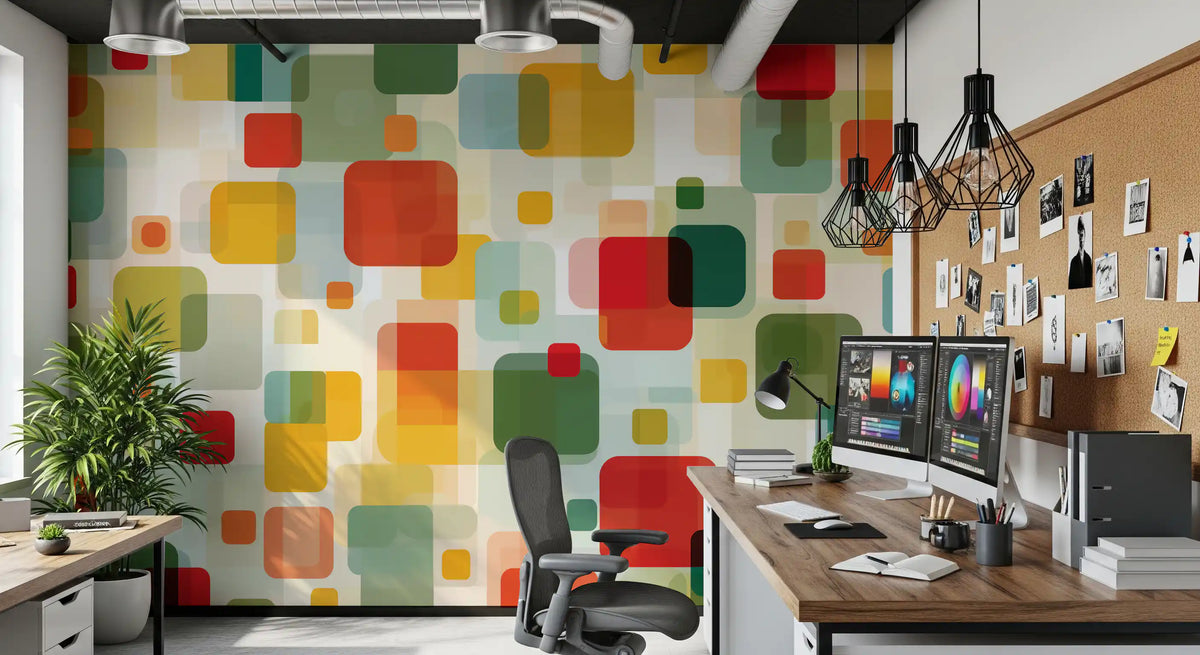 Retro Overlapping Squares Composition Wall Mural