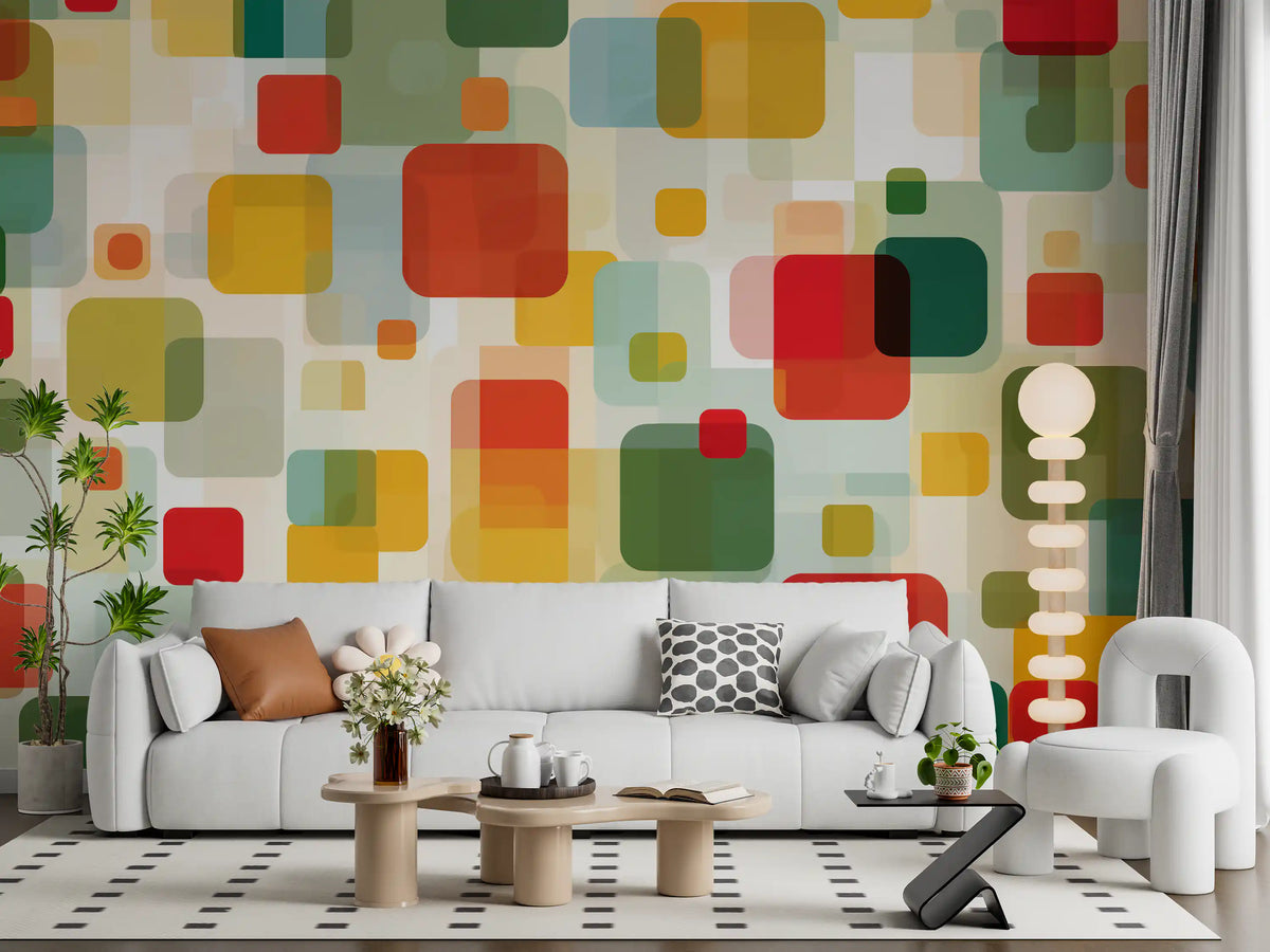 Retro Overlapping Squares Composition Wall Mural
