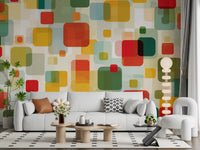 Retro Overlapping Squares Composition Wall Mural