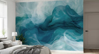 Ethereal Teal Smoke Swirls Wall Mural