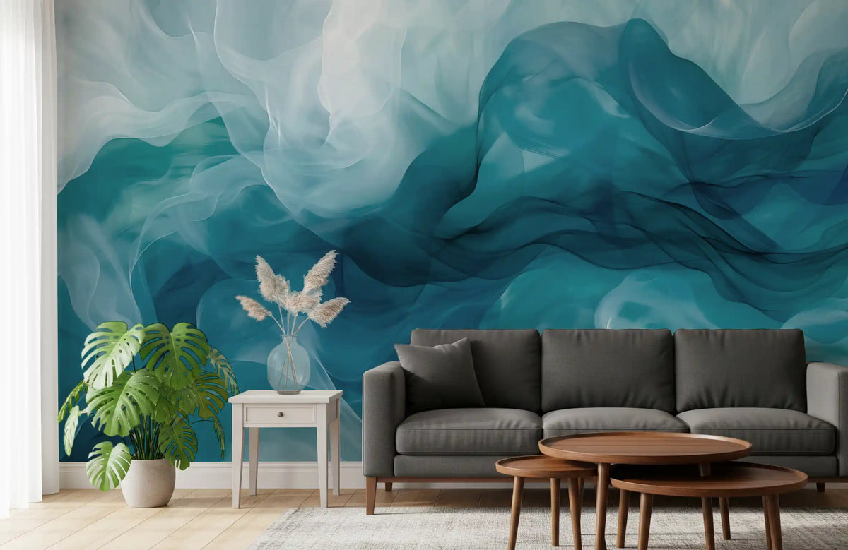 Ethereal Teal Smoke Swirls Wall Mural
