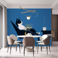 Minimalist Feline Coffee Break Wall Mural