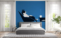 Minimalist Feline Coffee Break Wall Mural