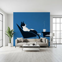 Minimalist Feline Coffee Break Wall Mural