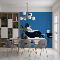 Minimalist Feline Coffee Break Wall Mural
