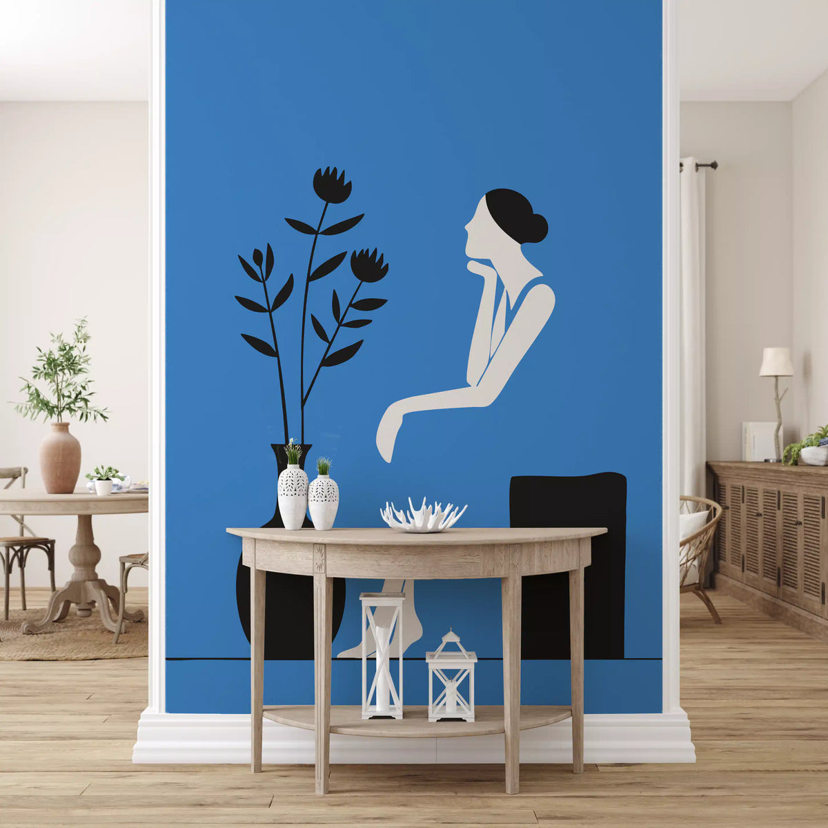 Minimalist Lady in Blue Dress Wall Mural