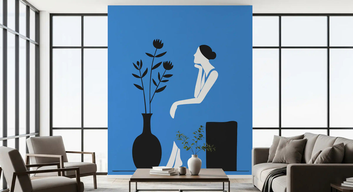 Minimalist Lady in Blue Dress Wall Mural