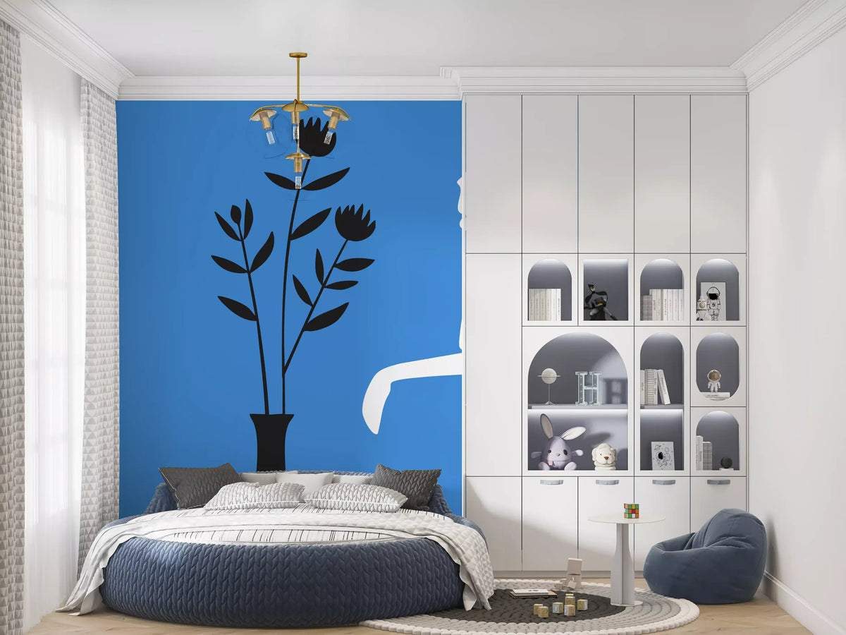 Minimalist Lady in Blue Dress Wall Mural