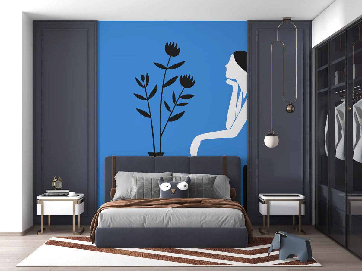 Minimalist Lady in Blue Dress Wall Mural