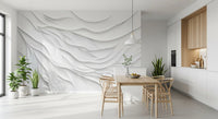Minimalist White Fluid Waves Wall Mural