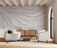 Minimalist White Fluid Waves Wall Mural