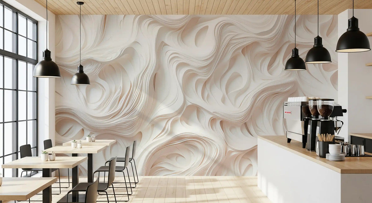 Cream Flowing Layers Abstract Wall Mural