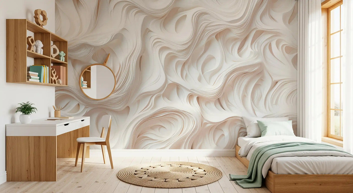 Cream Flowing Layers Abstract Wall Mural