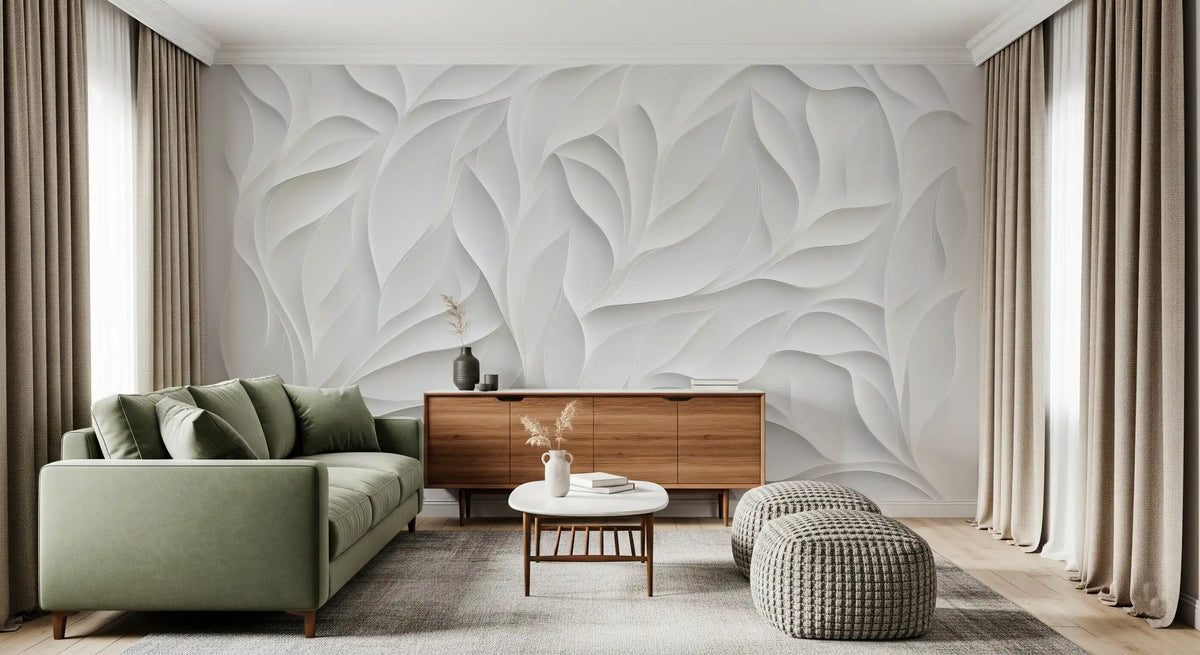 Sculpted White Petal Relief Wall Mural