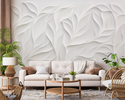 Sculpted White Petal Relief Wall Mural