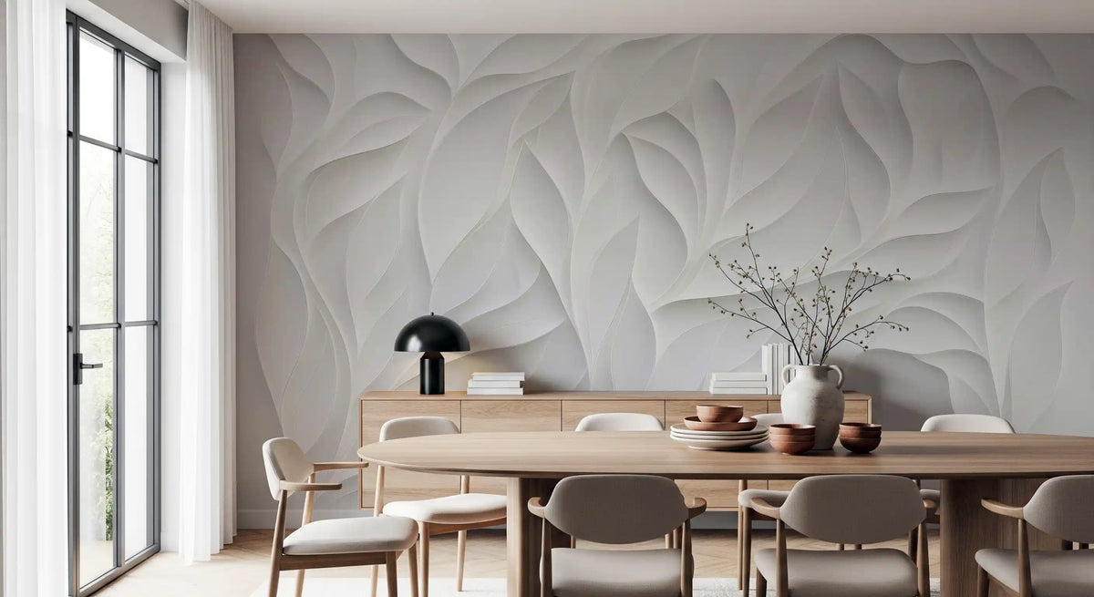 Sculpted White Petal Relief Wall Mural