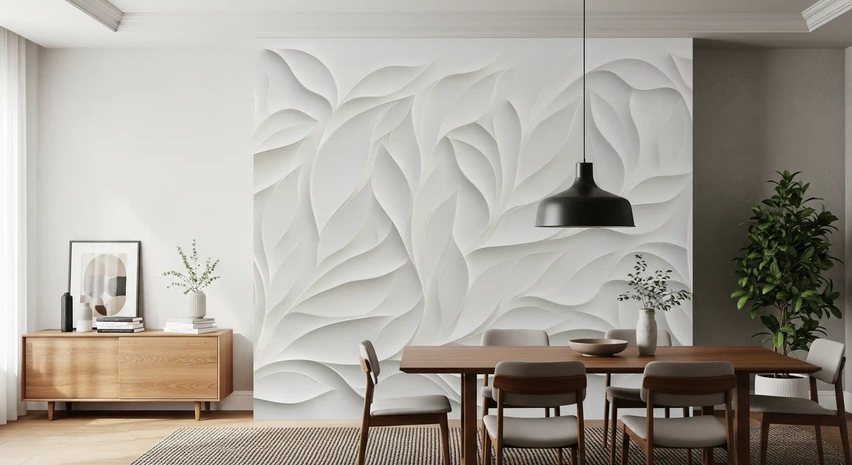 Sculpted White Petal Relief Wall Mural