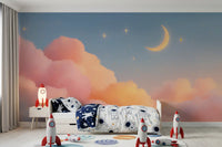 Starlit Pastel Clouds and Moon Horizon Wall Mural