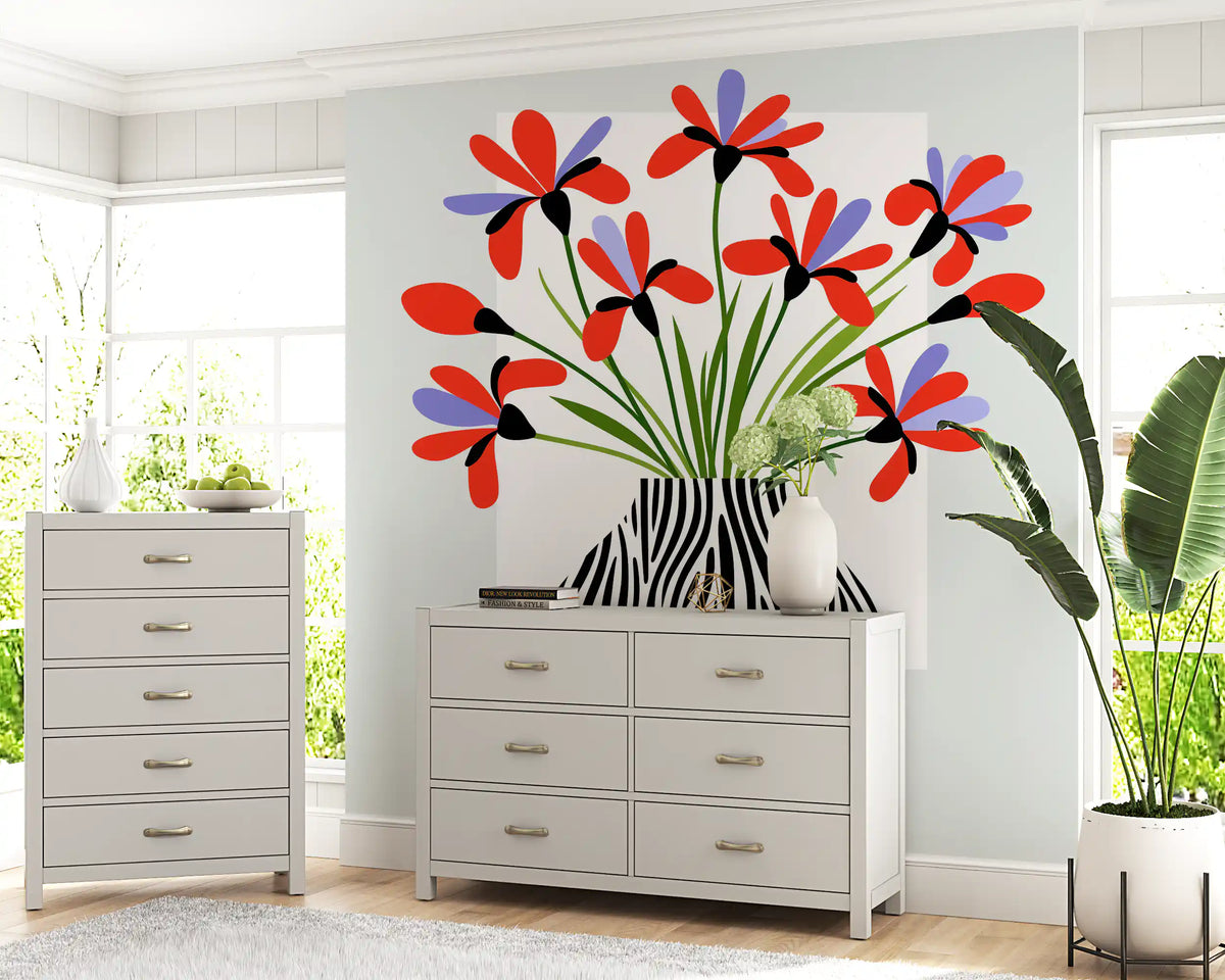 Zebra Vase Floral Bouquet Wall Mural