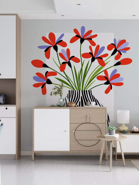 Zebra Vase Floral Bouquet Wall Mural