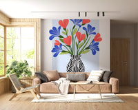 Boho Floral Vase and Stripe Pattern Wall Mural