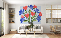 Boho Floral Vase and Stripe Pattern Wall Mural