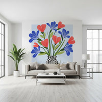 Boho Floral Vase and Stripe Pattern Wall Mural