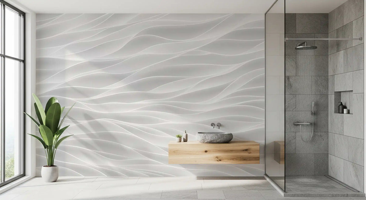 Textured White Wave Artistry Wall Mural