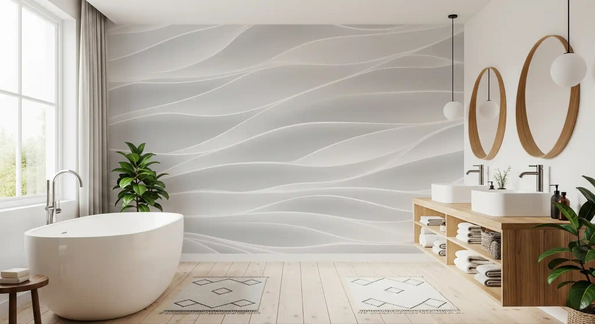 Textured White Wave Artistry Wall Mural